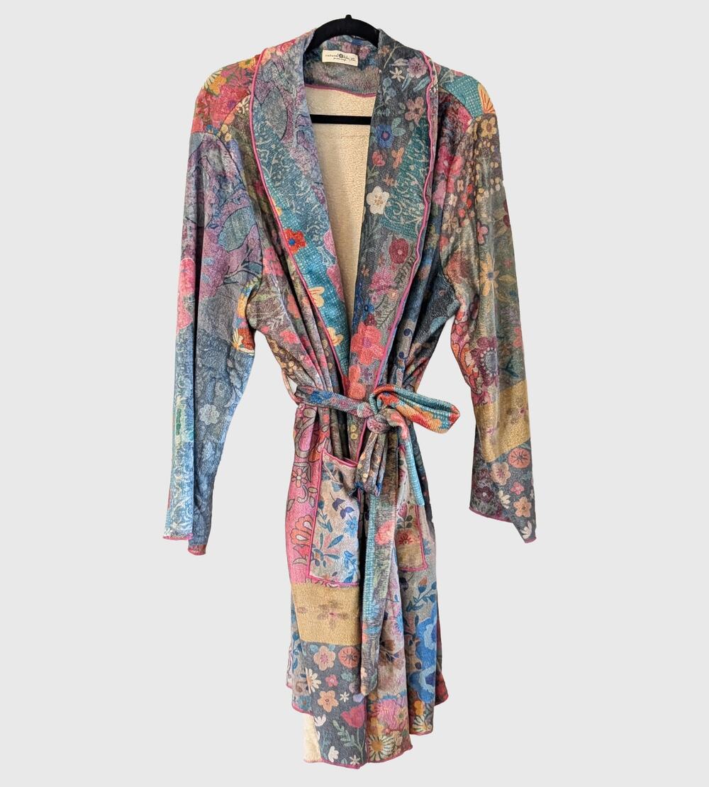 Natural Life Cozy Blanket Robe XL Floral Patchwork Boho Belted Pockets Soft